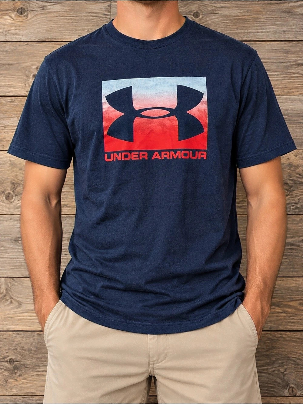 UNDER ARMOUR Men’s Boxed Gradient UA Logo T-Shirt Navy Blue Medium